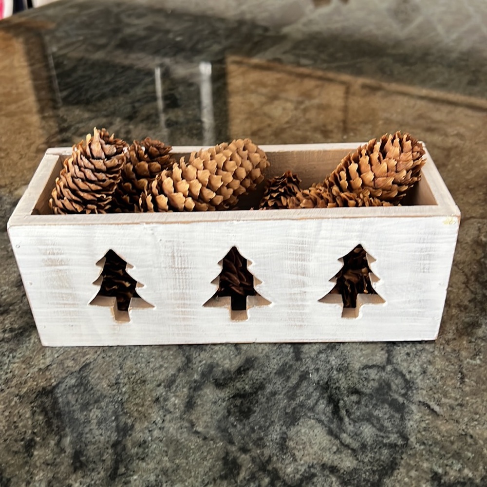 Distressed White Wood Christmas Tree Shadow Box